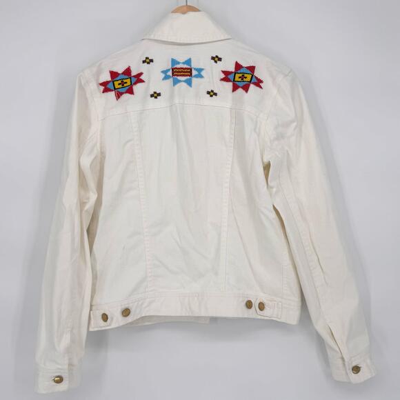 Ralph Lauren Jeans Co. Beaded Off White Denim Jacket Sz M Southwestern Rare VTG - Picture 2 of 10